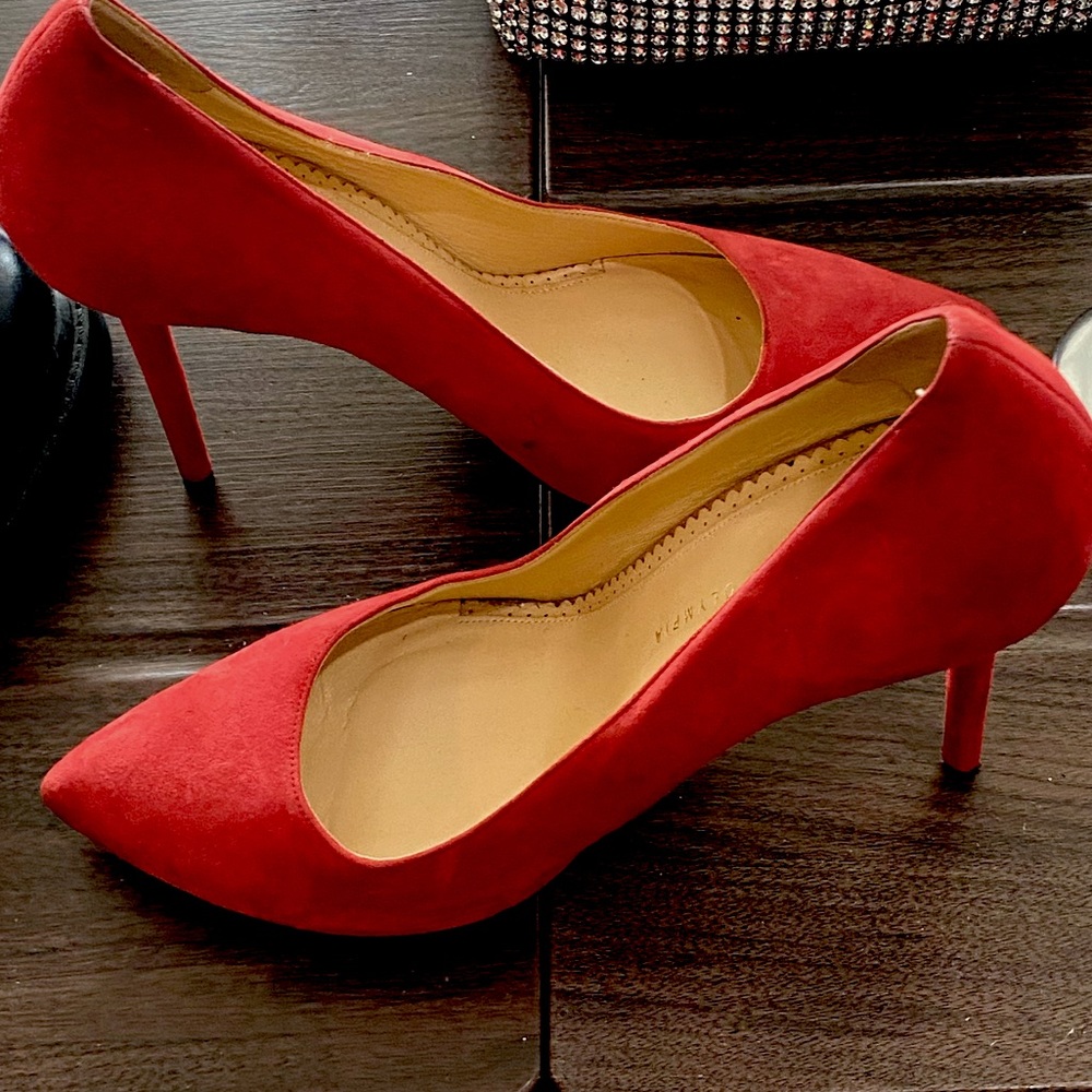 Charlotte Olympia red suede pumps